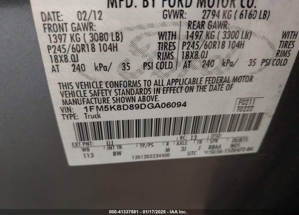 2013 FORD EXPLORER XLT VIN: 1FM5K8D89DGA06094