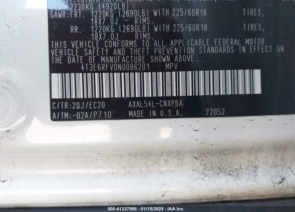 2022 TOYOTA RAV4 HYBRID XSE VIN: 4T3E6RFV0NU086201