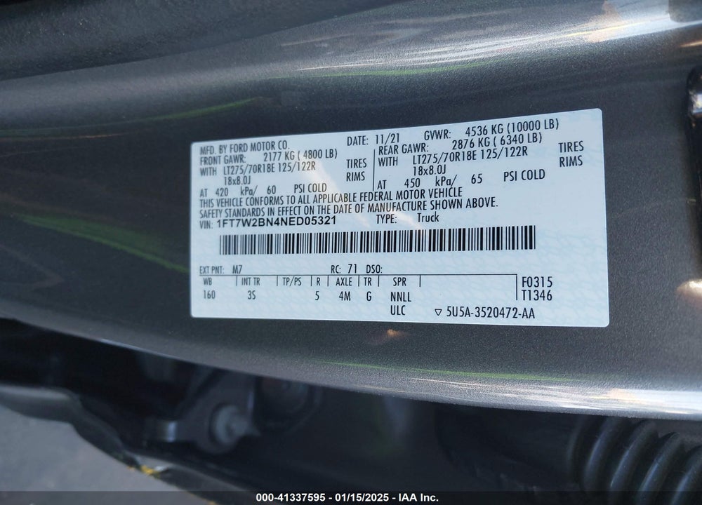 2022 FORD F-250 XLT VIN: 1FT7W2BN4NED05321