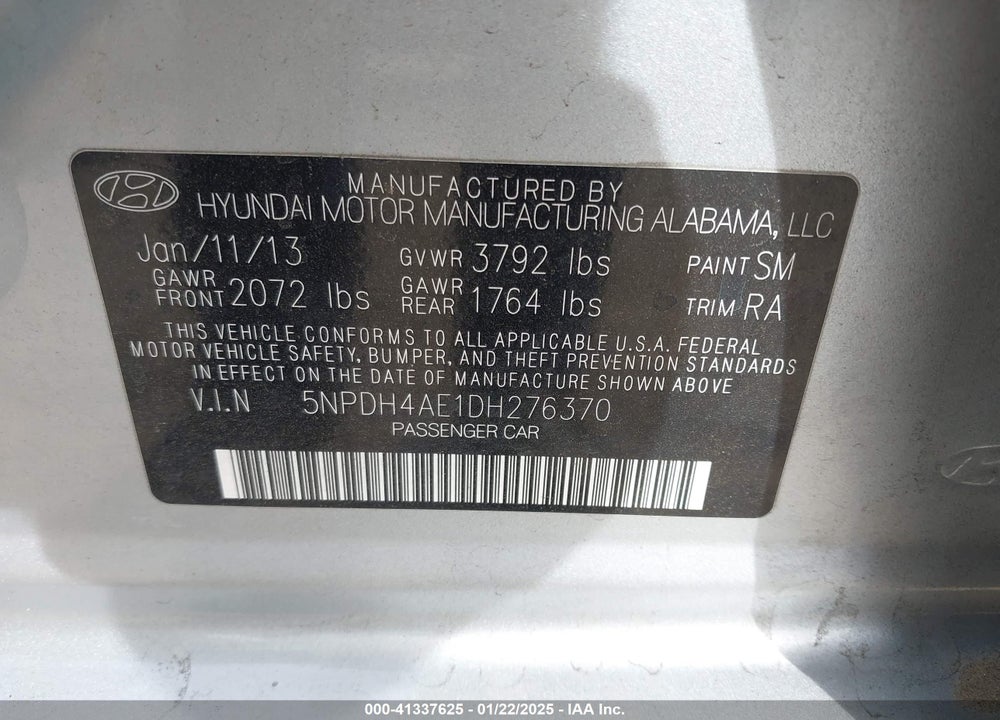 2013 HYUNDAI ELANTRA VIN: 5NPDH4AE1DH276370