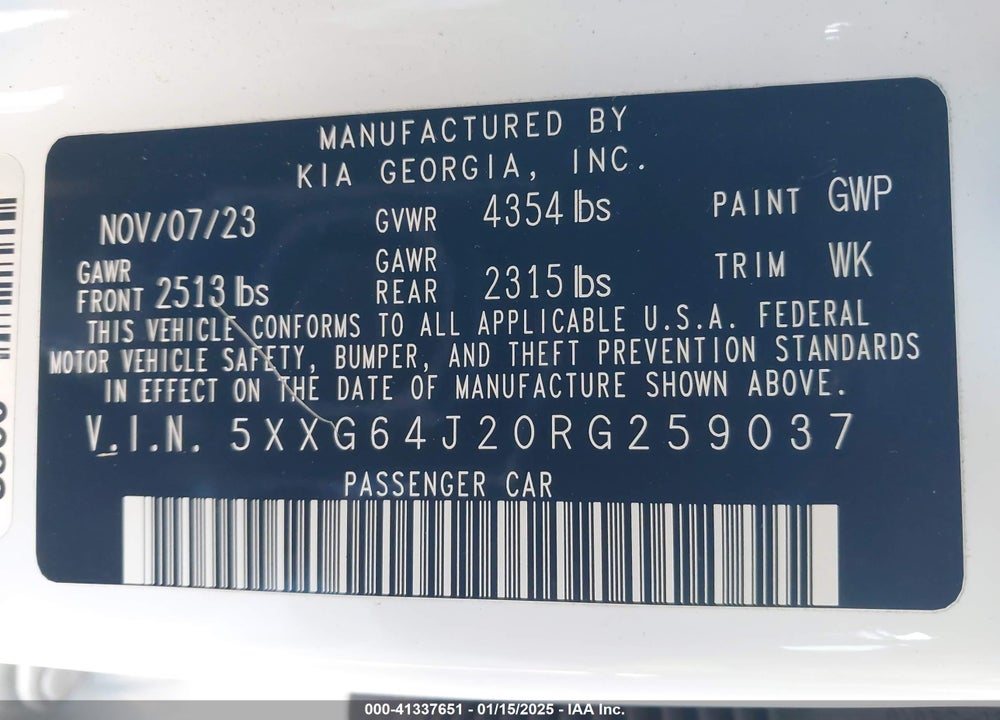 2024 KIA K5 GT LINE VIN: 5XXG64J20RG259037
