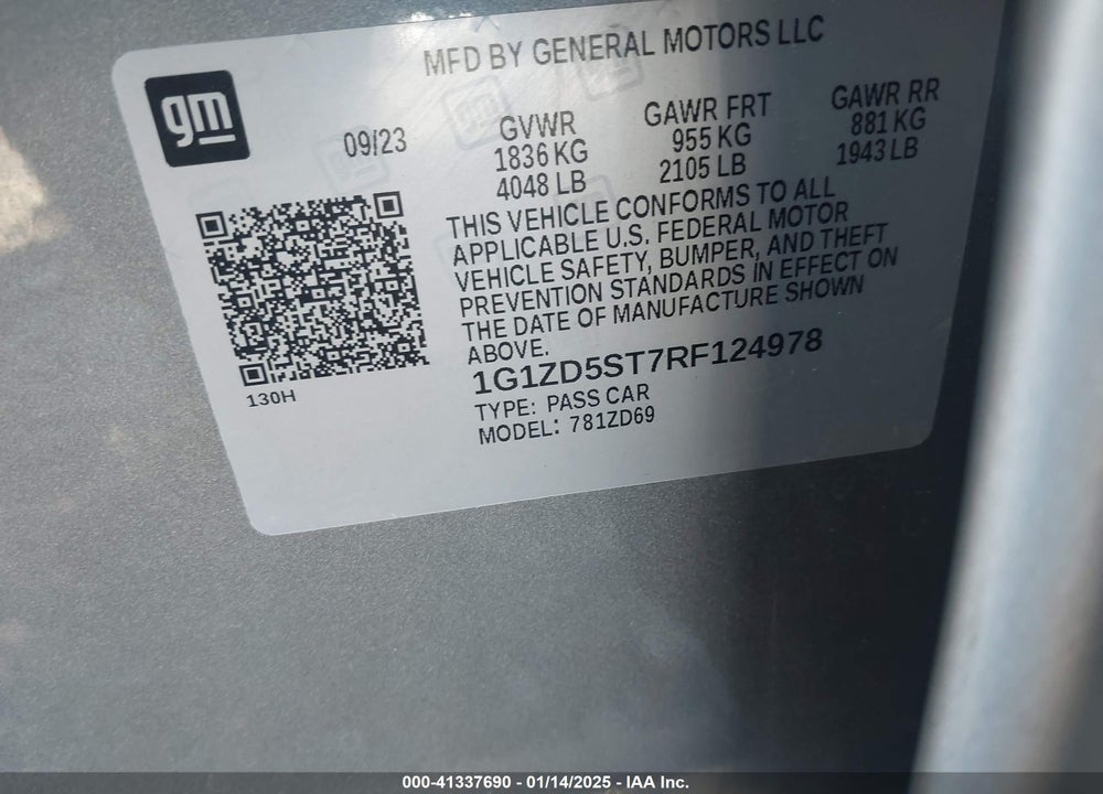 2024 CHEVROLET MALIBU FWD 1LT VIN: 1G1ZD5ST7RF124978