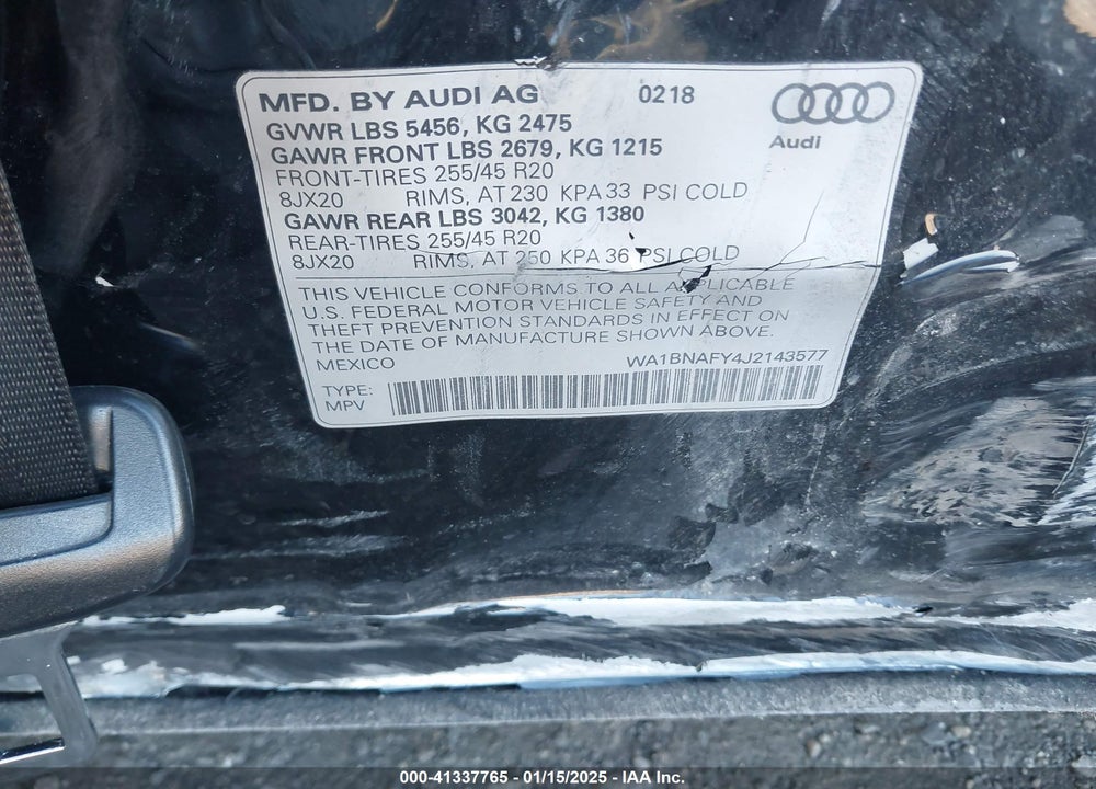 2018 AUDI Q5 2.0T PREMIUM/2.0T TECH PREMIUM VIN: WA1BNAFY4J2143577