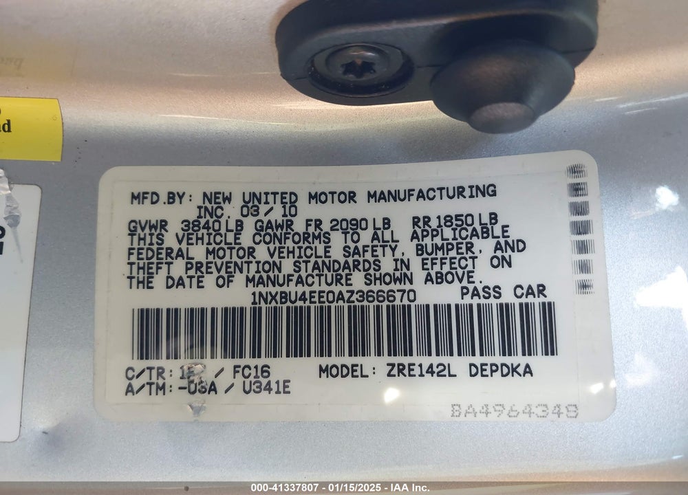 2010 TOYOTA COROLLA VIN: 1NXBU4EE0AZ366670