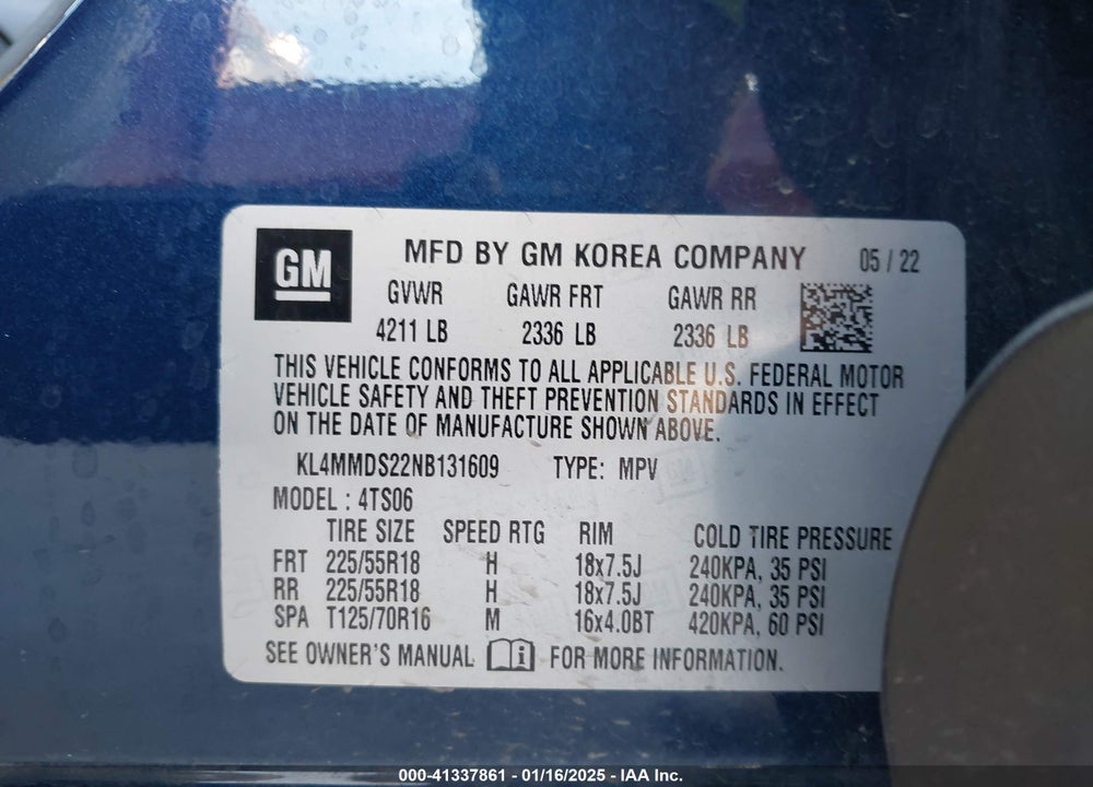 2022 BUICK ENCORE GX FWD SELECT VIN: KL4MMDS22NB131609