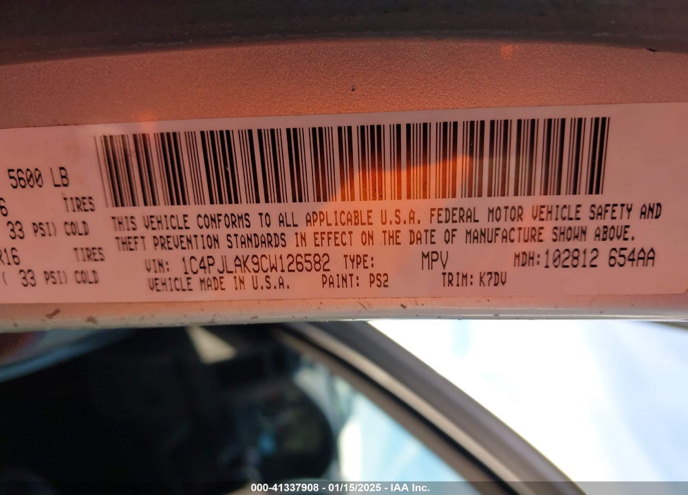 2012 JEEP LIBERTY SPORT VIN: 1C4PJLAK9CW126582