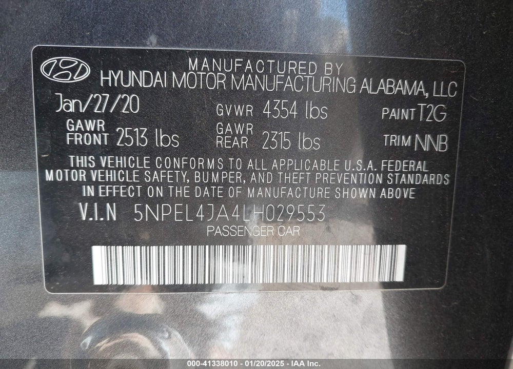 2020 HYUNDAI SONATA VIN: 5NPEL4JA4LH029553