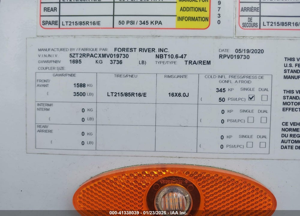 2021 FOREST RIVER NO BOUNDARIES 10.6 VIN: 5ZT2RTACXMV019730