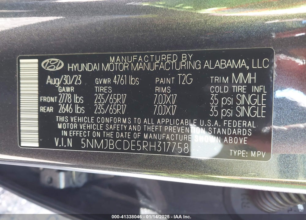 2024 HYUNDAI TUCSON SEL VIN: 5NMJBCDE5RH317758