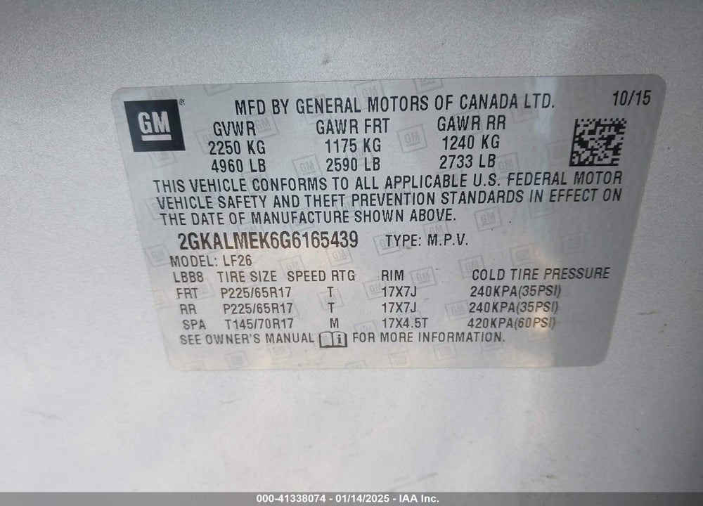 2016 GMC TERRAIN SLE-1 VIN: 2GKALMEK6G6165439