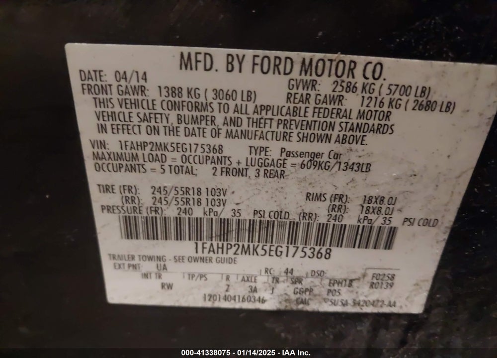 2014 FORD POLICE INTERCEPTOR VIN: 1FAHP2MK5EG175368