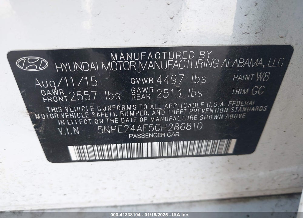 2016 HYUNDAI SONATA VIN: 5NPE24AF5GH286810
