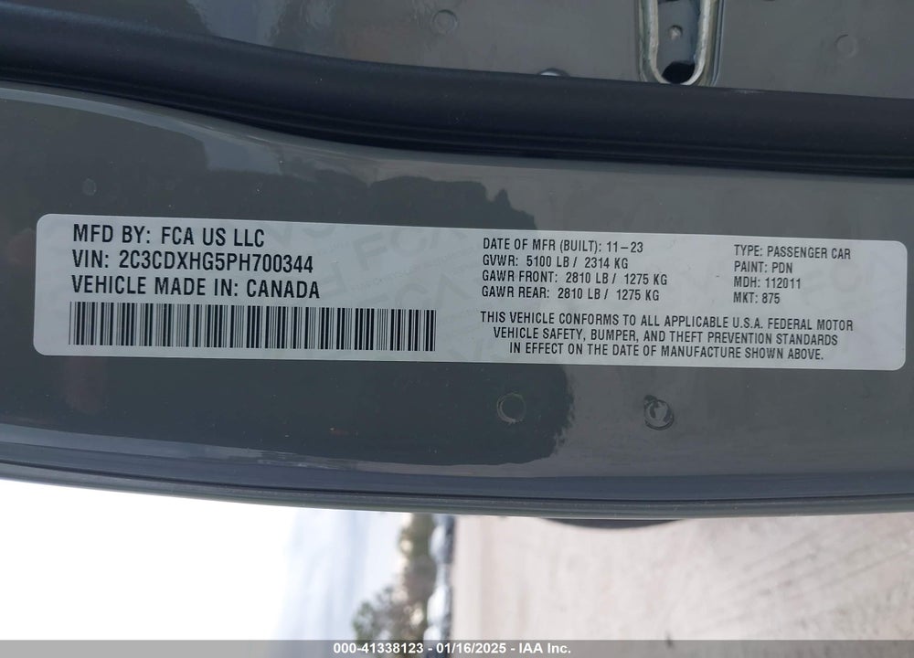 2023 DODGE CHARGER VIN: 2C3CDXHG5PH700344