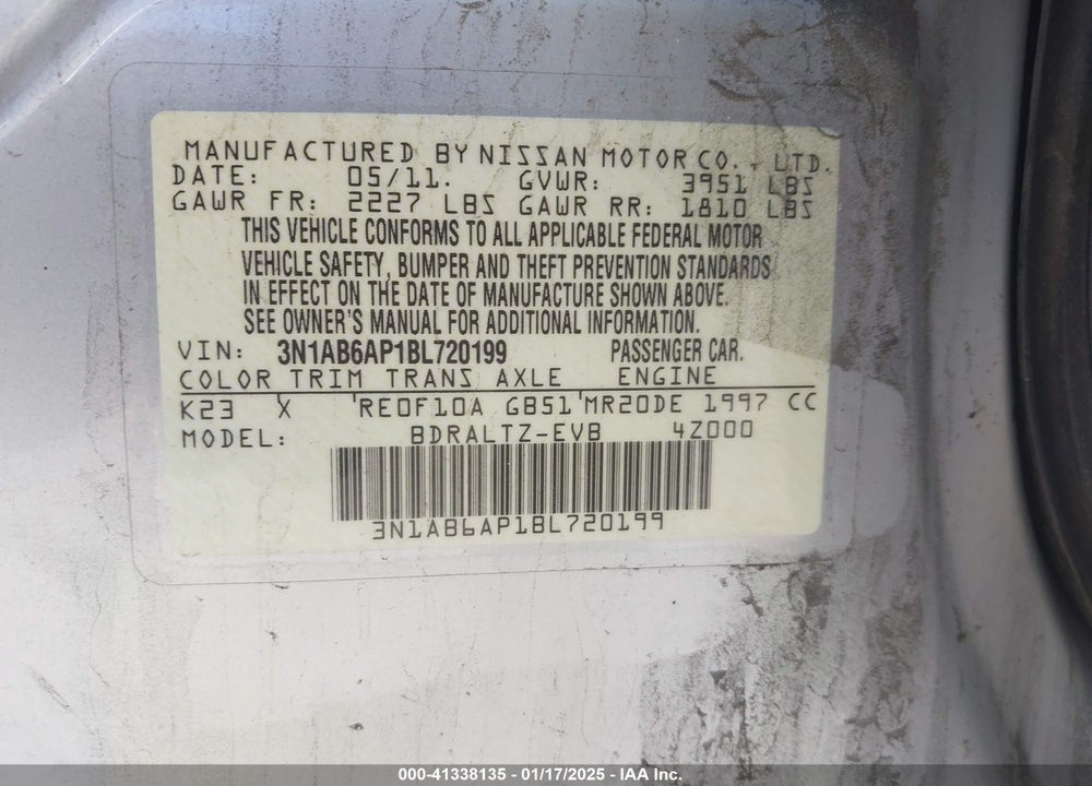 2011 NISSAN SENTRA 2.0S VIN: 3N1AB6AP1BL720199