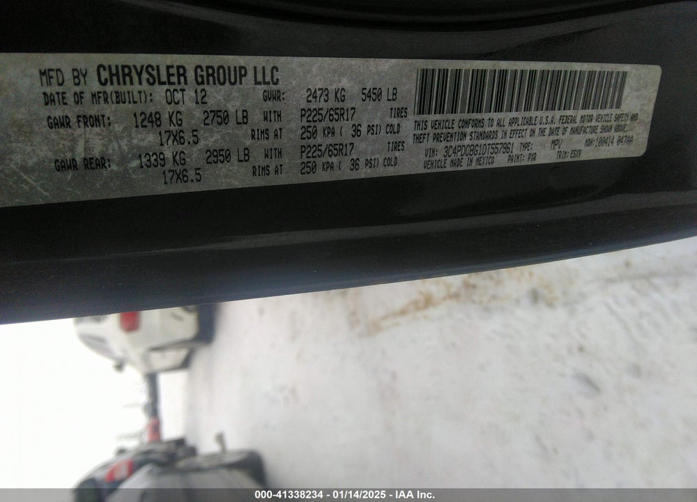 2013 DODGE JOURNEY SXT VIN: 3C4PDCBG1DT557961