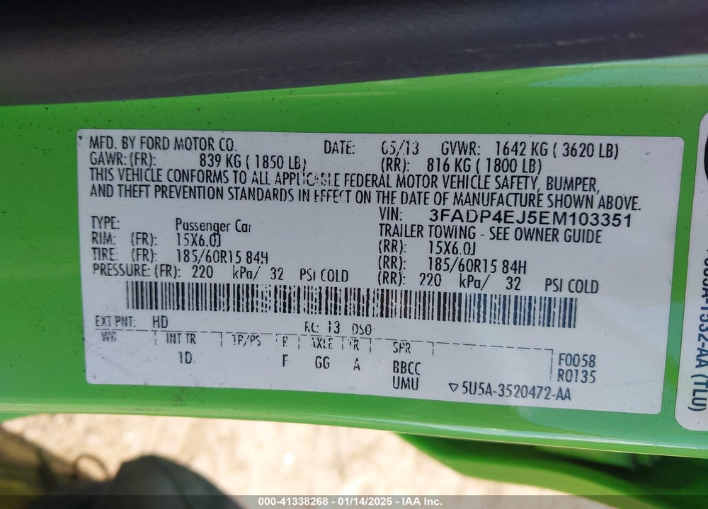 2014 FORD FIESTA SE VIN: 3FADP4EJ5EM103351