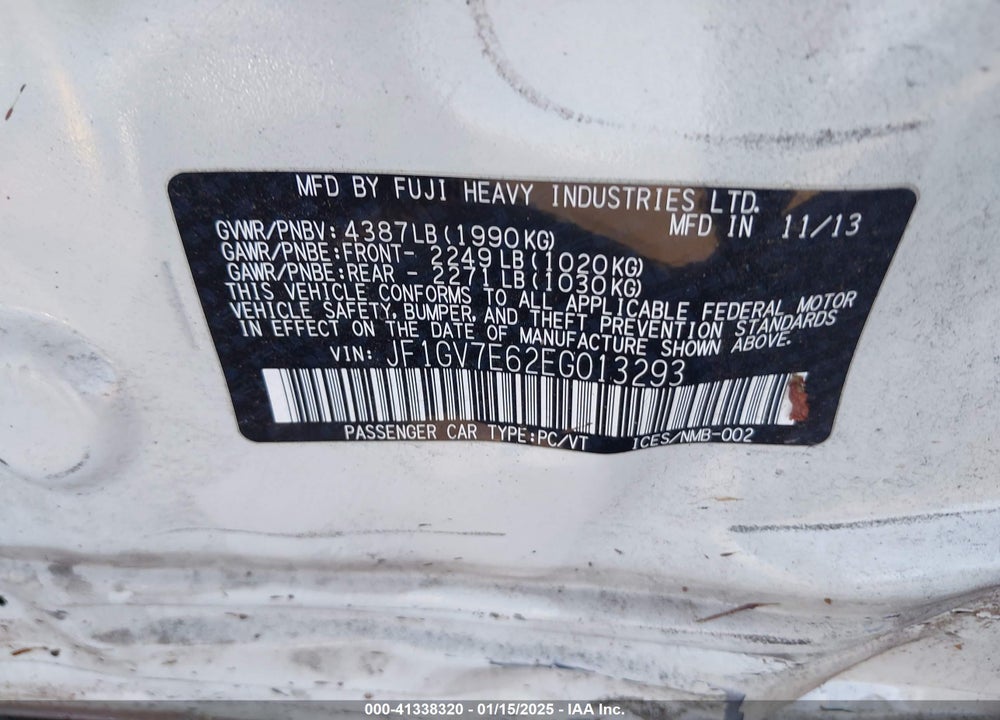 2014 SUBARU IMPREZA WRX VIN: JF1GV7E62EG013293