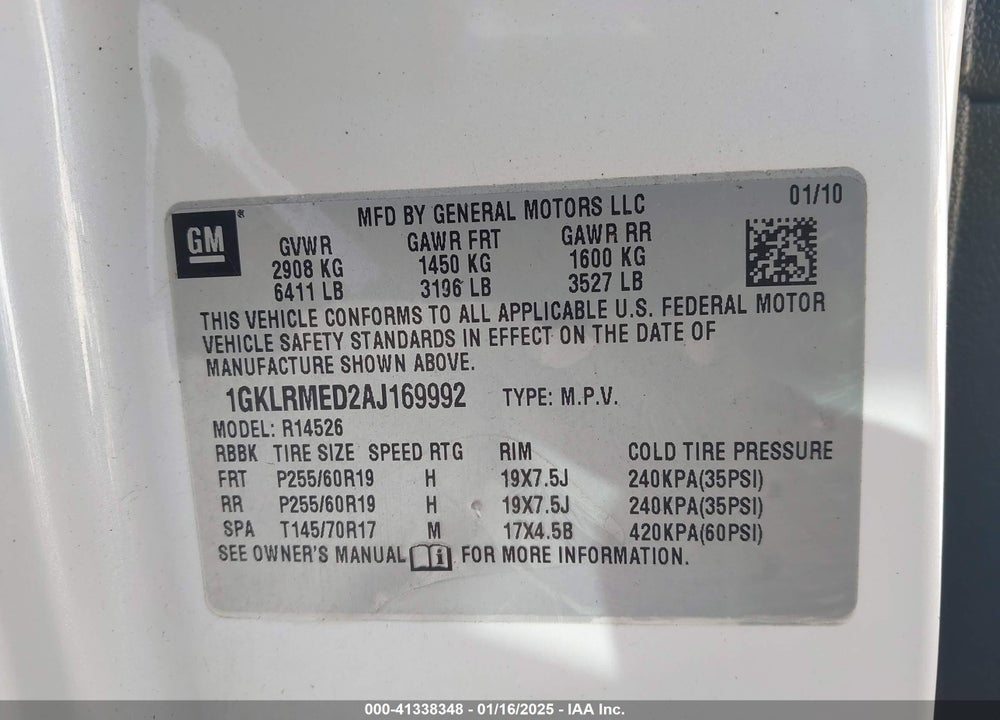 2010 GMC ACADIA SLT-1 VIN: 1GKLRMED2AJ169992