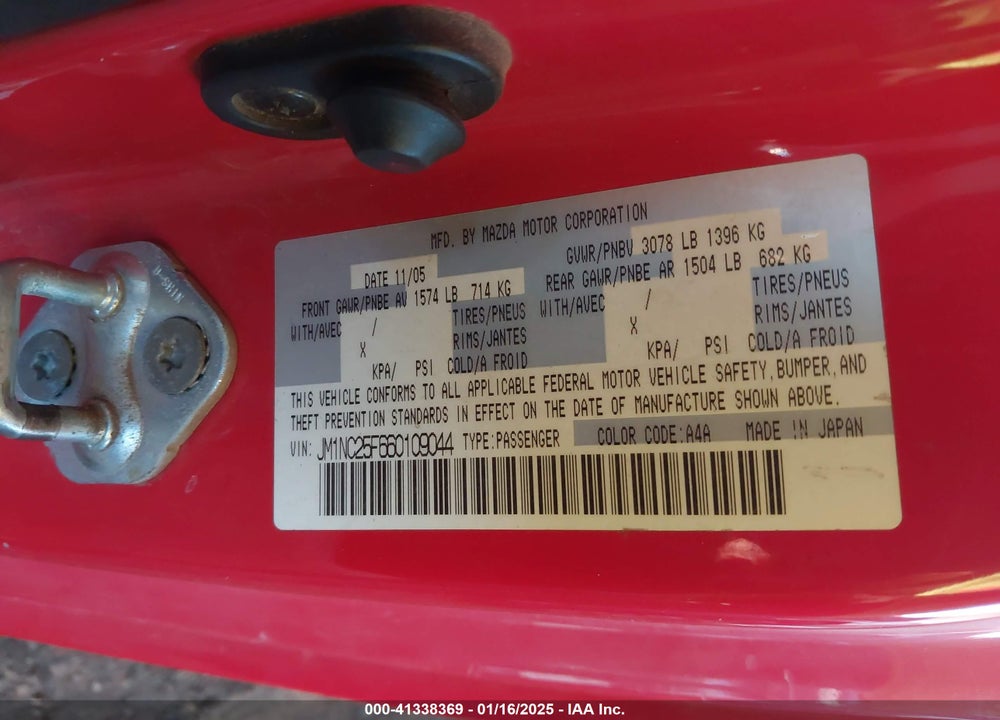 2006 MAZDA MX-5 MIATA VIN: JM1NC25F660109044