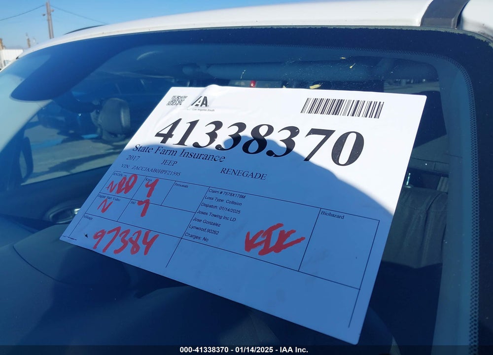 2017 JEEP RENEGADE SPORT FWD VIN: ZACCJAAB0HPF21595
