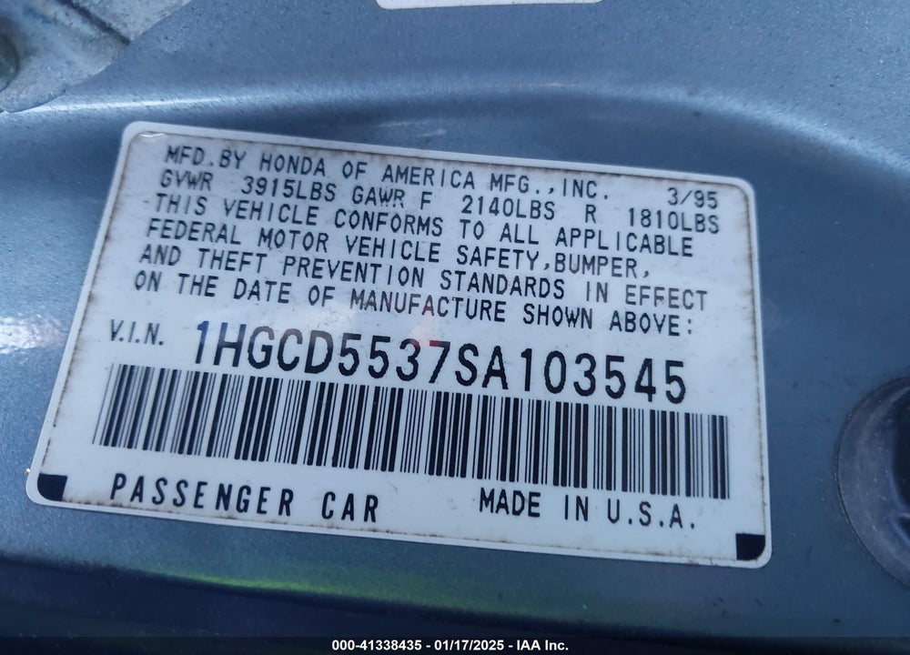 1995 HONDA ACCORD LX/EX VIN: 1HGCD5537SA103545