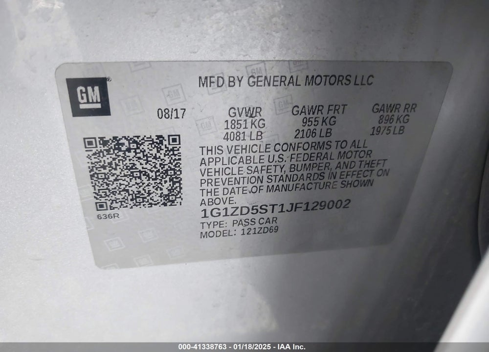 2018 CHEVROLET MALIBU VIN: 1G1ZD5ST1JF129002