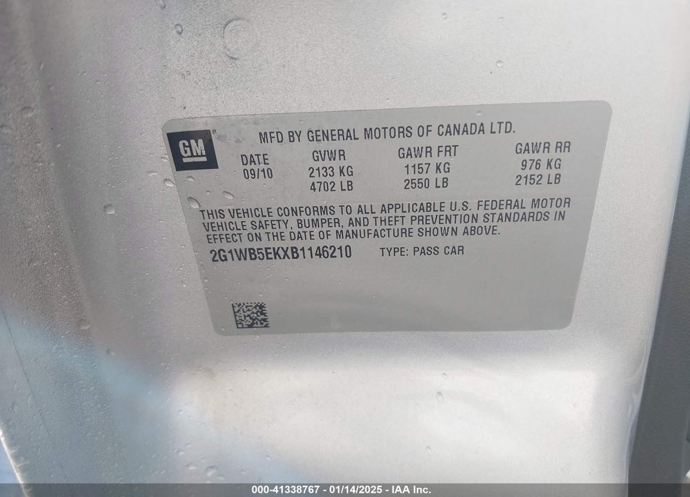 2011 CHEVROLET IMPALA VIN: 2G1WB5EKXB1146210