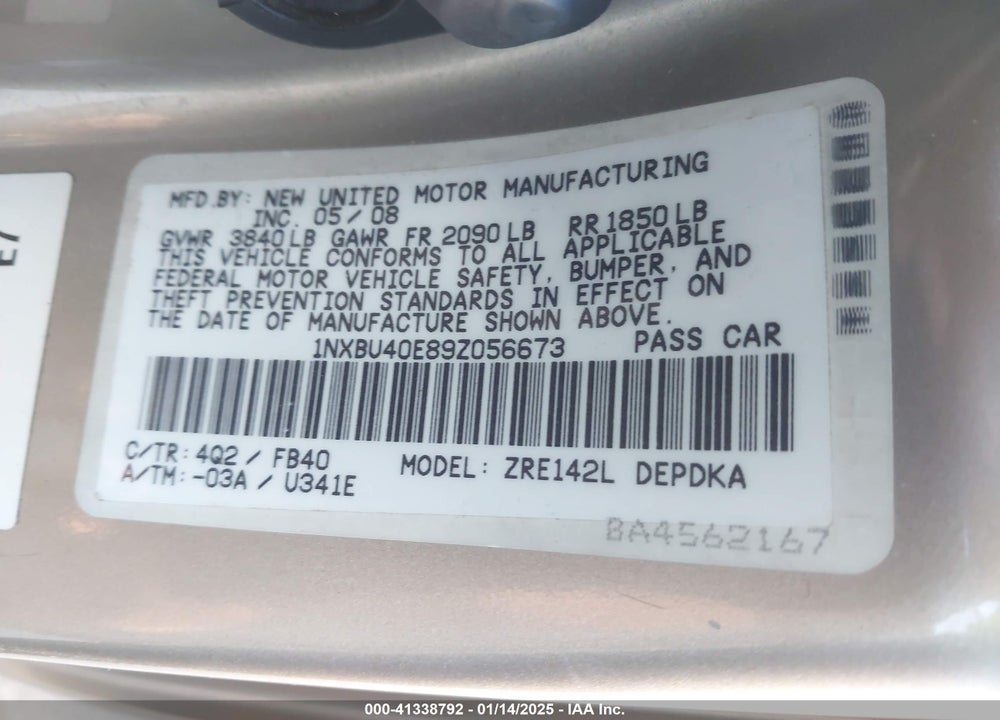 2009 TOYOTA COROLLA LE VIN: 1NXBU40E89Z056673