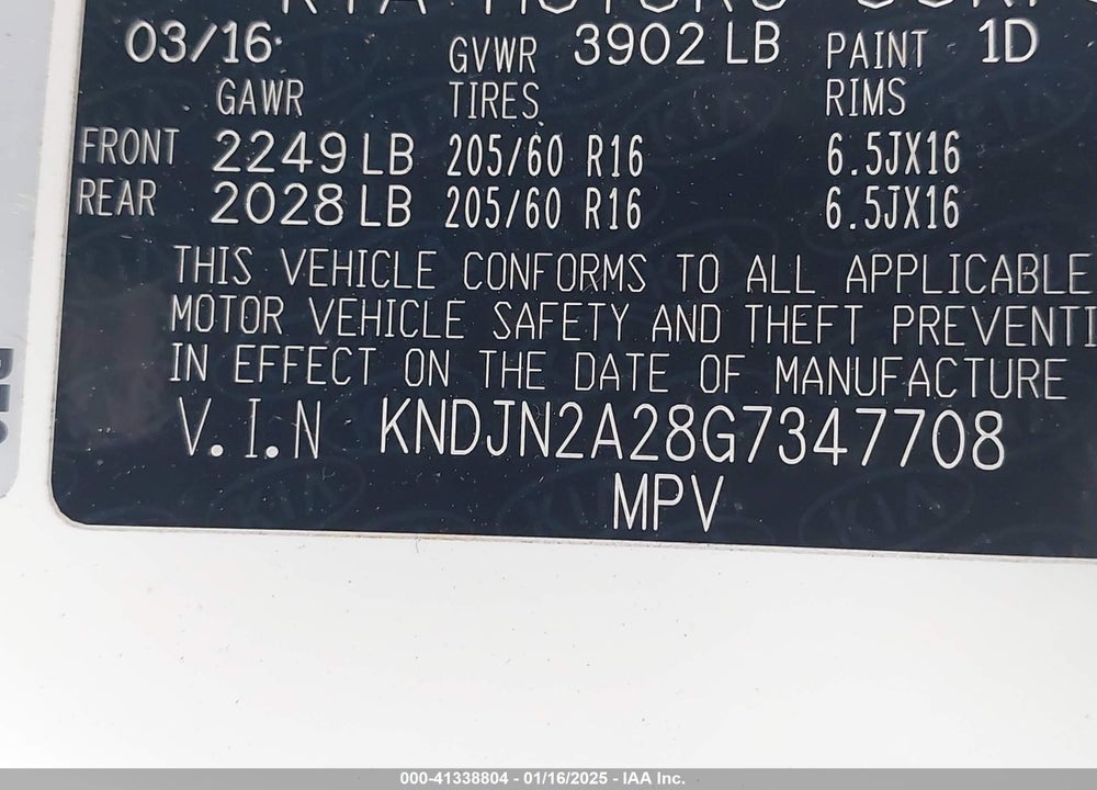 2016 KIA SOUL VIN: KNDJN2A28G7347708
