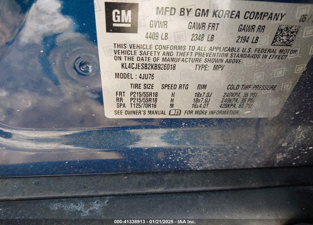 2019 BUICK ENCORE AWD PREFERRED VIN: KL4CJESB2KB926018