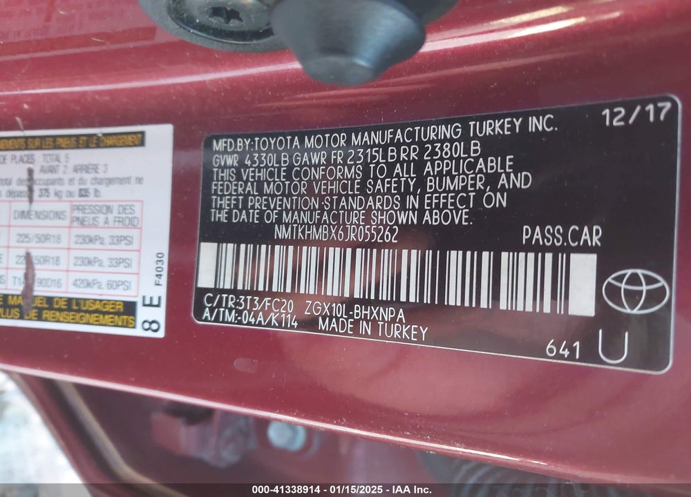 2018 TOYOTA C-HR VIN: NMTKHMBX6JR055262
