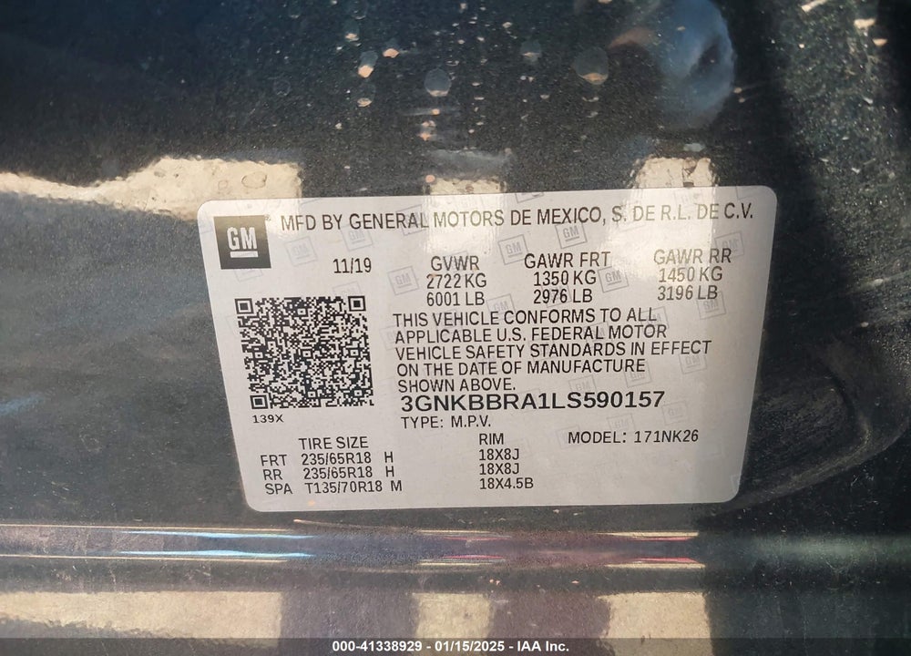 2020 CHEVROLET BLAZER FWD 1LT VIN: 3GNKBBRA1LS590157