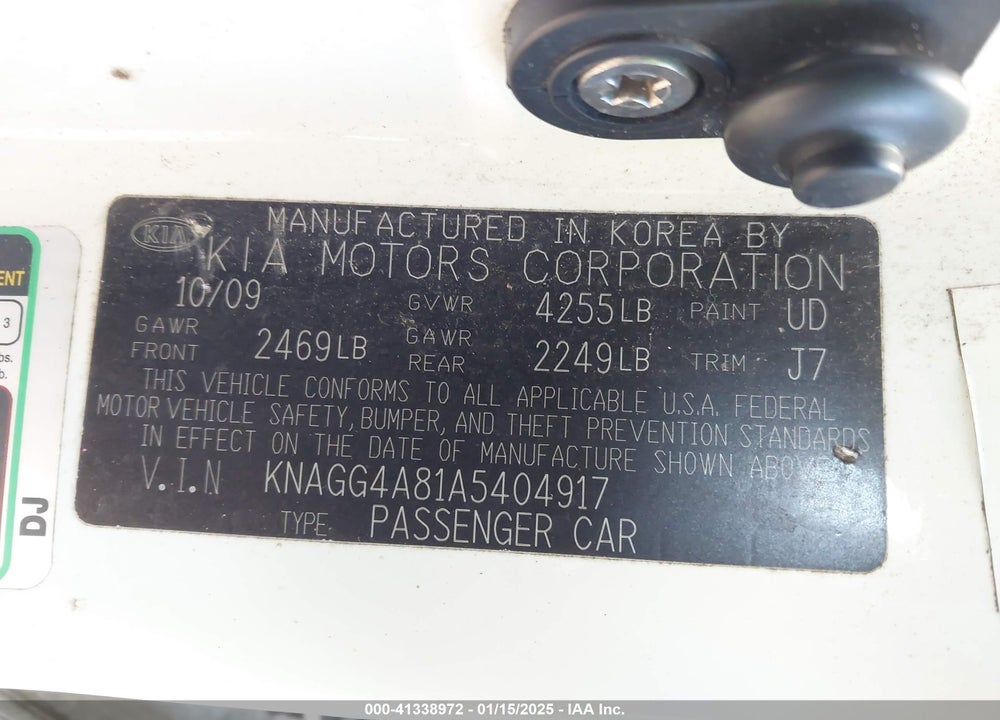 2010 KIA OPTIMA LX VIN: KNAGG4A81A5404917