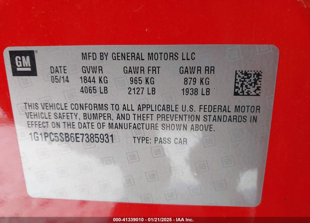 2014 CHEVROLET CRUZE VIN: 1G1PC5SB6E7385931