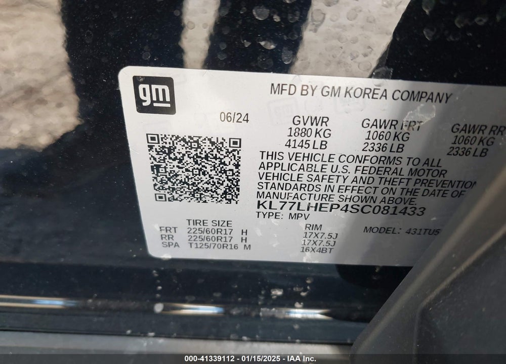 2025 CHEVROLET TRAX FWD LT VIN: KL77LHEP4SC081433