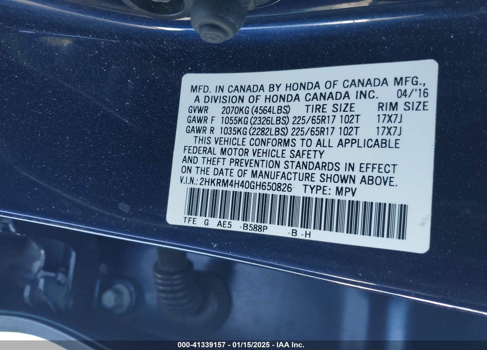 2016 HONDA CR-V SE VIN: 2HKRM4H40GH650826