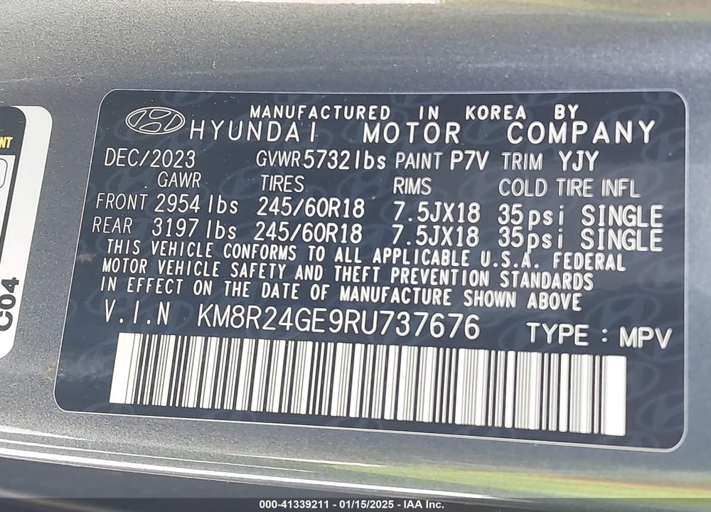2024 HYUNDAI PALISADE SEL VIN: KM8R24GE9RU737676