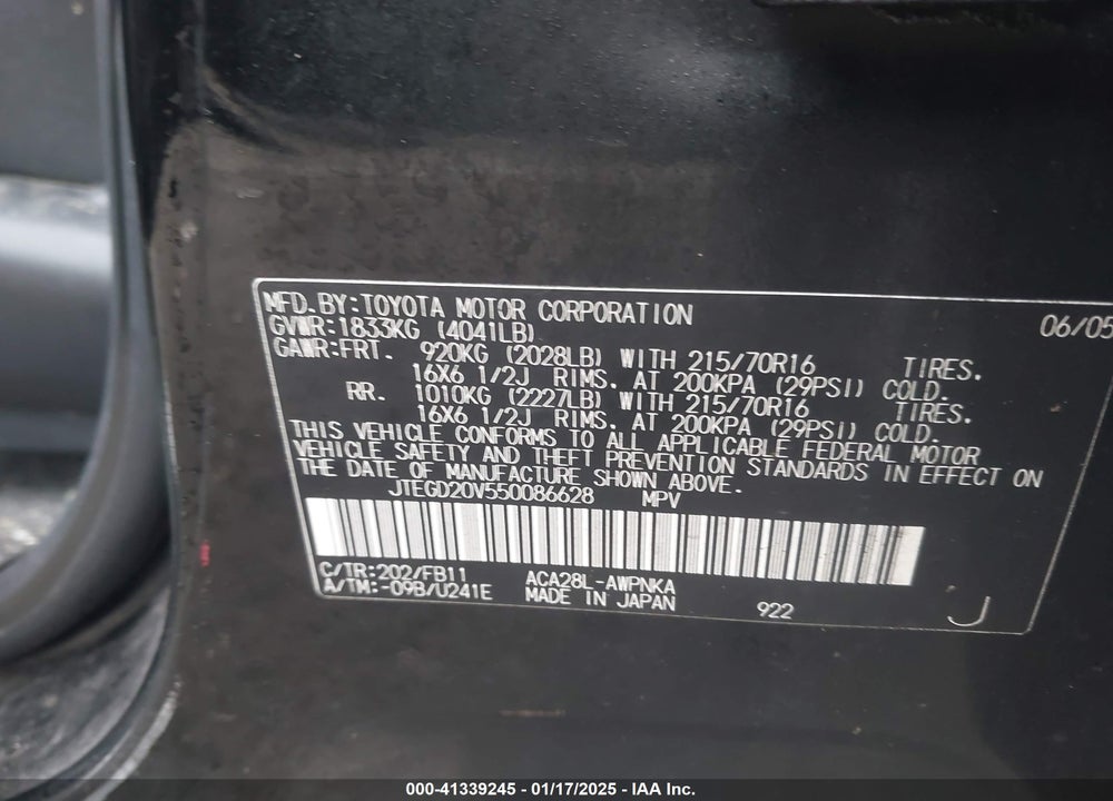 2005 TOYOTA RAV4 VIN: JTEGD20V550086628