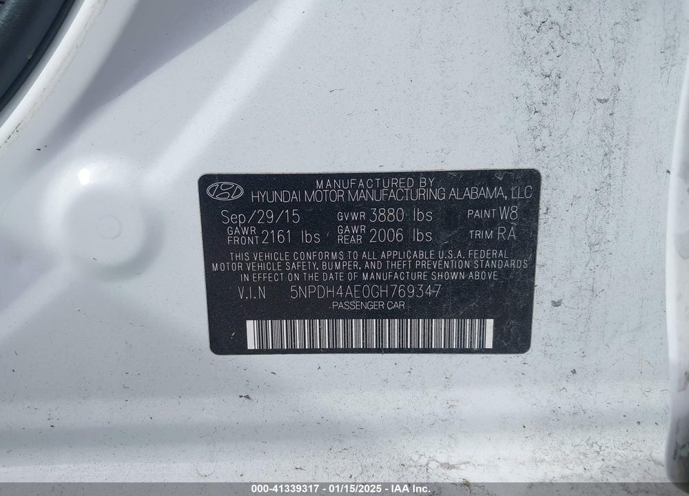 2016 HYUNDAI ELANTRA SE VIN: 5NPDH4AE0GH769347