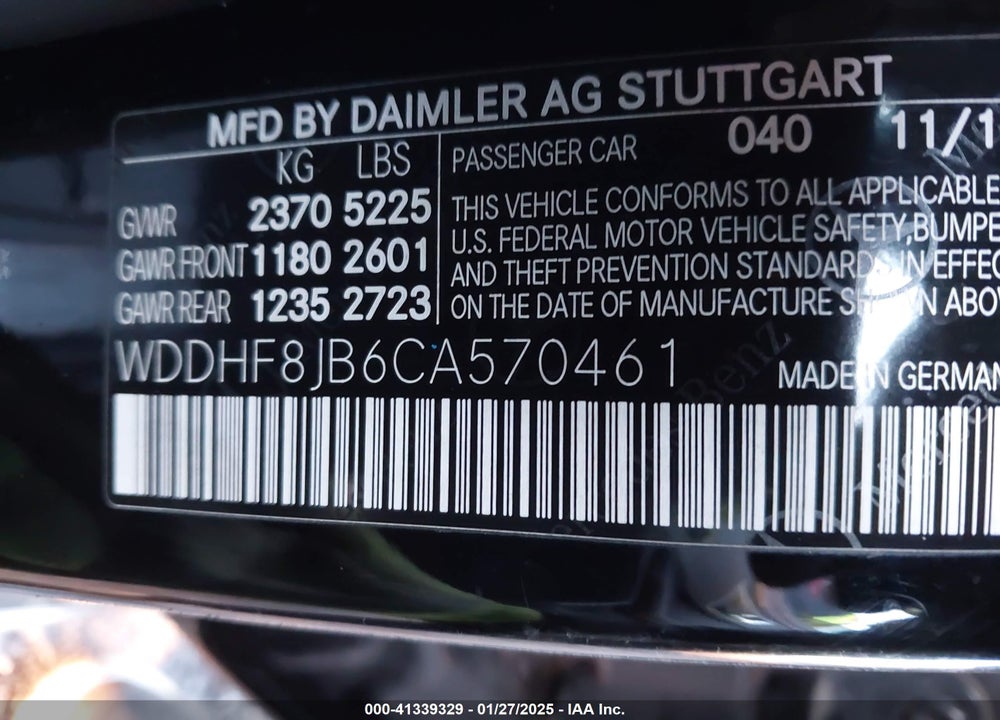 2012 MERCEDES-BENZ E 350 VIN: WDDHF8JB6CA570461