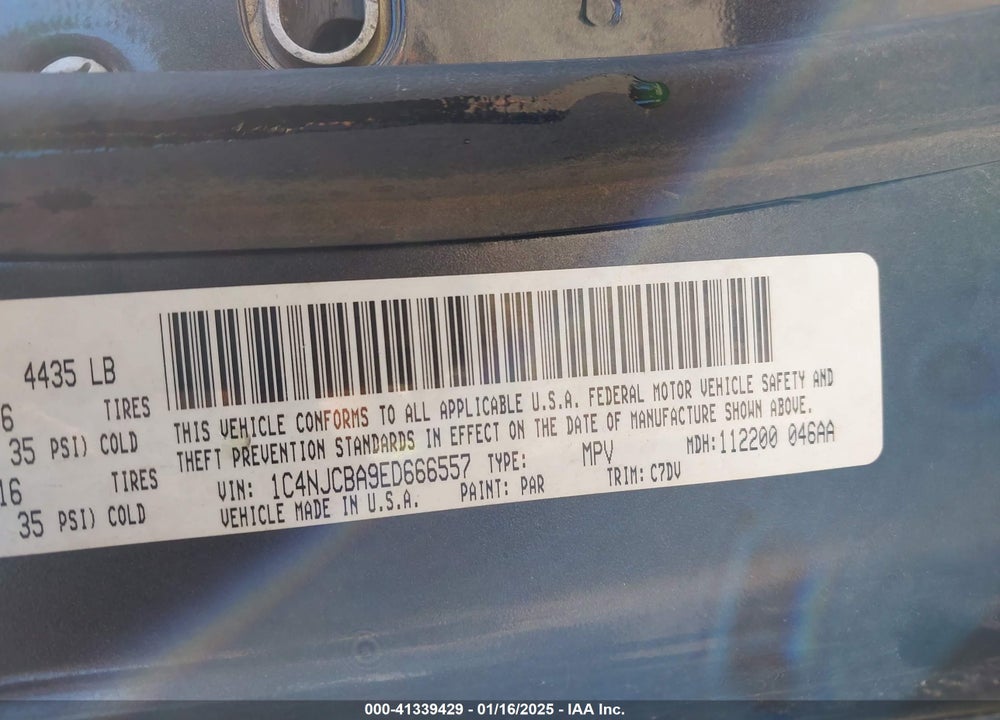 2014 JEEP COMPASS VIN: 1C4NJCBA9ED666557