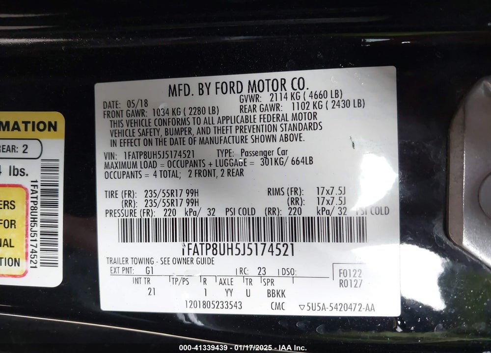 2018 FORD MUSTANG VIN: 1FATP8UH5J5174521