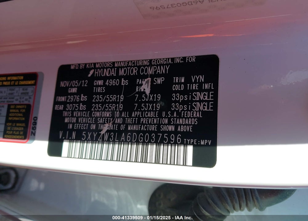 2013 HYUNDAI SANTA FE SPORT 2.0T VIN: 5XYZW3LA6DG037596
