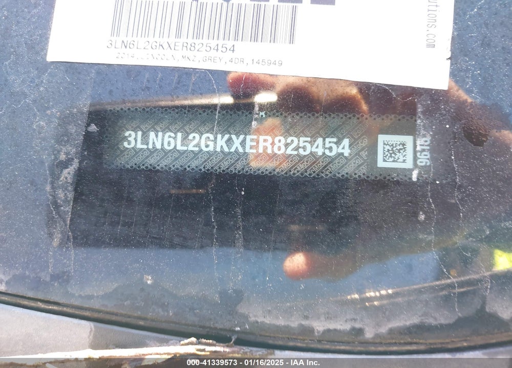 2014 LINCOLN MKZ VIN: 3LN6L2GKXER825454