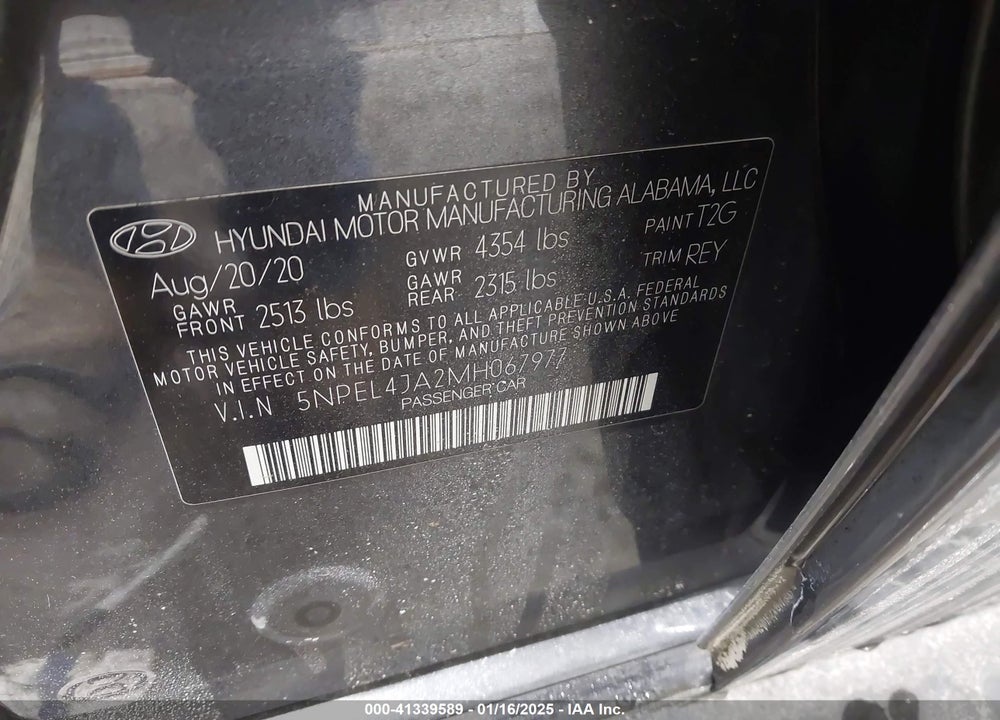 2021 HYUNDAI SONATA VIN: 5NPEL4JA2MH067977