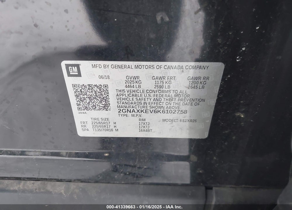 2019 CHEVROLET EQUINOX LT VIN: 2GNAXKEV6K6102758