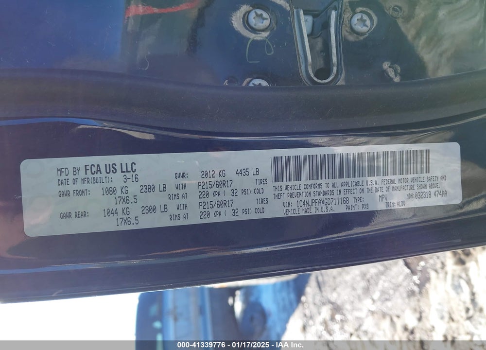 2016 JEEP PATRIOT HIGH ALTITUDE EDITION VIN: 1C4NJPFAXGD711168