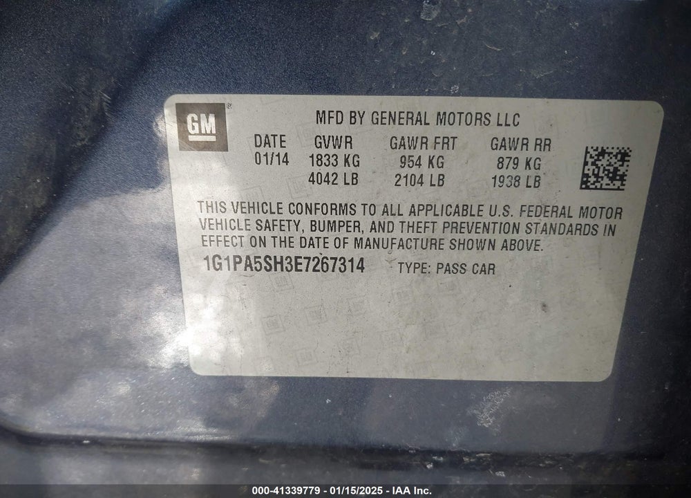 2014 CHEVROLET CRUZE VIN: 1G1PA5SH3E7267314