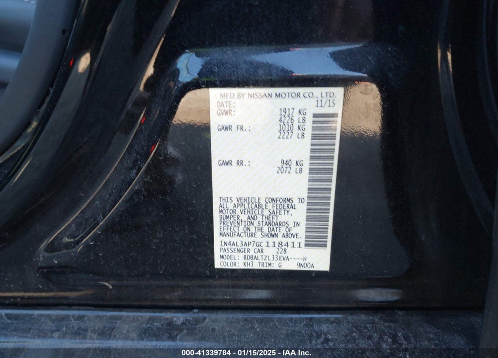 2016 NISSAN ALTIMA 2.5 SL VIN: 1N4AL3AP7GC118411