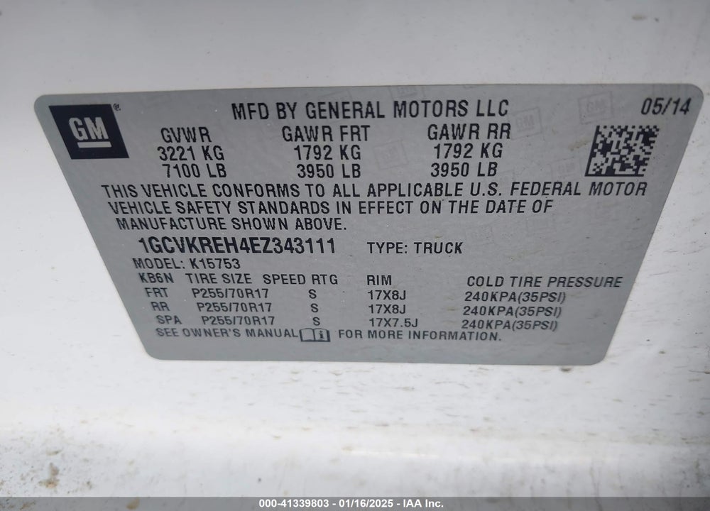 2014 CHEVROLET SILVERADO 1500 1LT VIN: 1GCVKREH4EZ343111